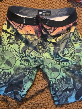 Hurley Boy's Multicolor Graphic Board Shorts - Size 10
